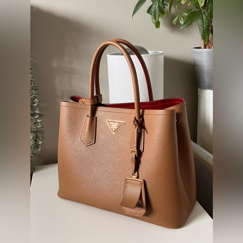 Prada Saffiano Cuir Double Bag in Caramel 2016